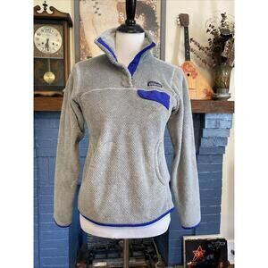 Patagonia Women’s XS ReTool Snap-T Fleece Jacket Fleece Grey w/ Blue Some Wear